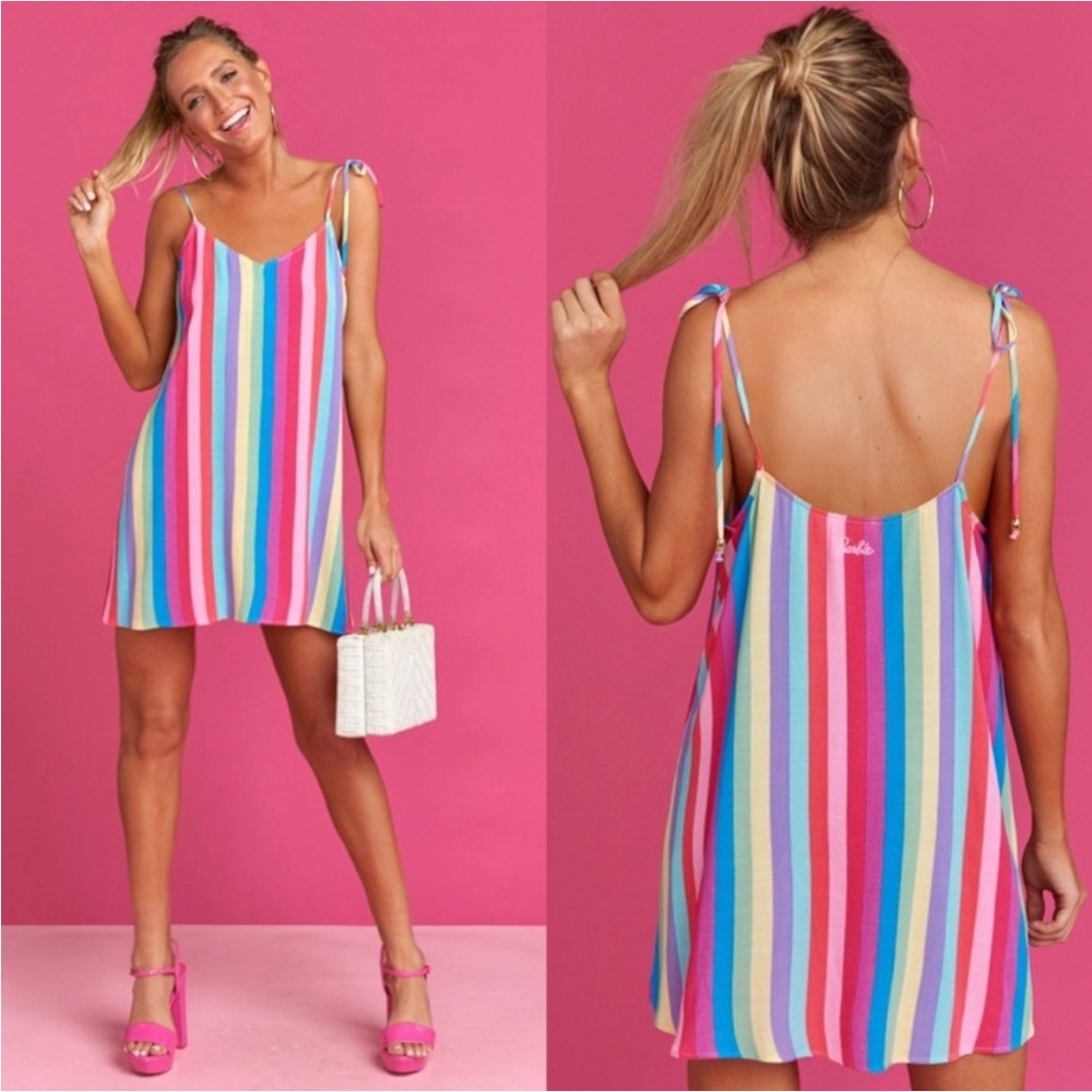🌈 $200 Show Me Your Mumu Barbie Kens Crayons Dress Rainbow Tie Shoulders 🤩